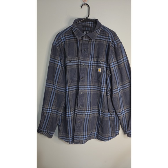 Carhartt Other - CARHARTT Blue Plaid Loose Fit Heavyweight Flannel Men Work Shirt XL